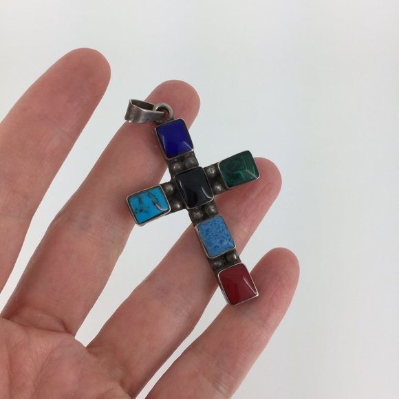 VINTAGE . NATIVE AMERICAN CROSS . 925 STERLING - Picture 4 of 16